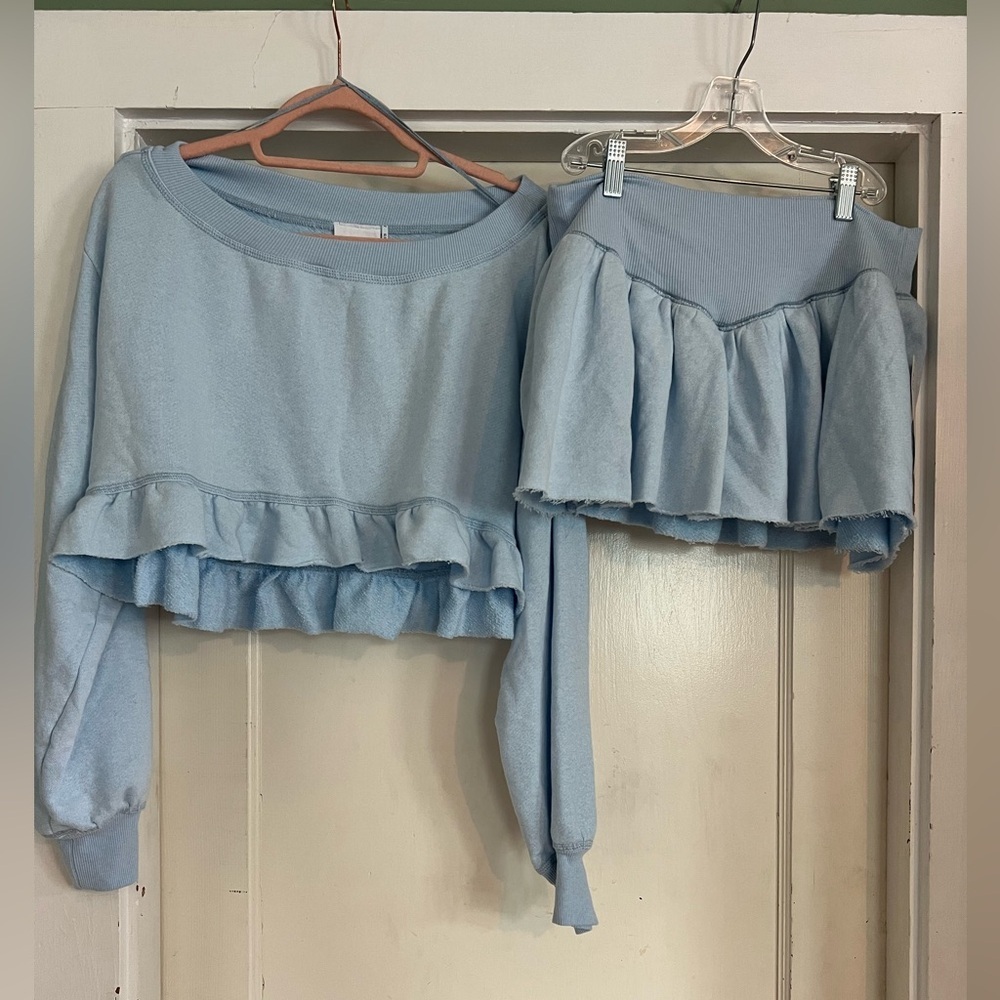 Urban Outfitters Lyra Ruffle Drop-Waist Mimi Skort Set in Light Blue XS NWT - Picture 2 of 10